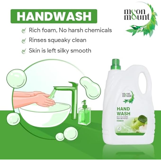 Moon & Mount MOON AND MOUNT HAND WASH PROTECTION FROM GERMS, HAND WASH LIQUIDS 5 LITER LIQUID HANDWASH FOR EVERYDAY USE (GREEN APPLE) - Image 2
